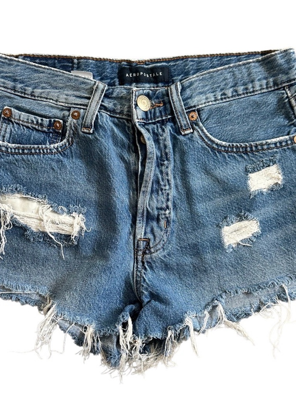 Aeropostale Women's Distressed Light Blue Denim Cutoff Shorts